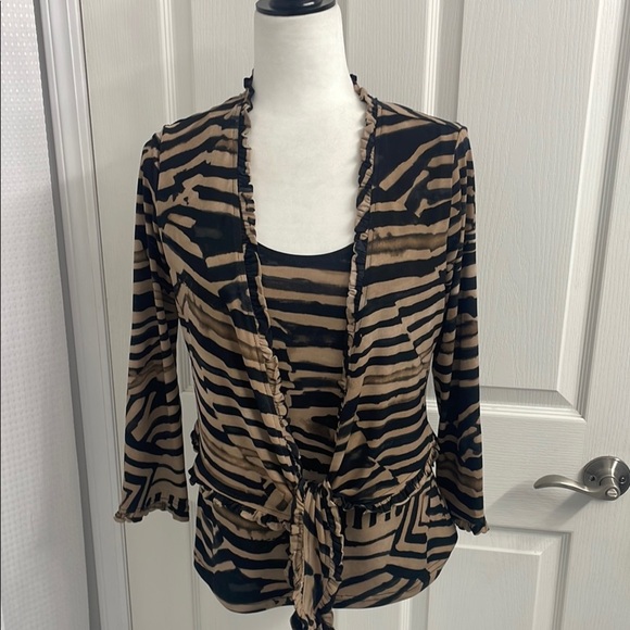 Nina Leonard Zebra Patterned 2 piece set Jacket with Tank top - Picture 1 of 13